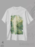 تیشرت سفید طرح دار آبشار میان سرخس های سبز، دکور معاصر اثر اکاترینا پریسیچ | immage.ir