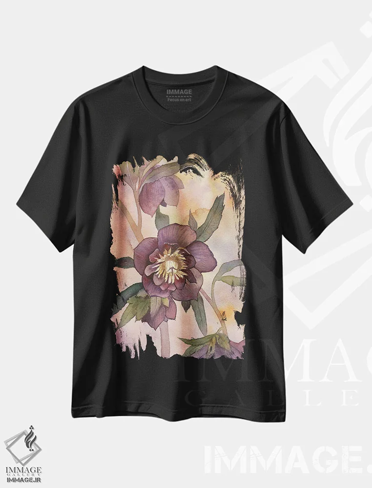 تیشرت مشکی طرح دار گل هللبور، دکور معاصر اثر اکاترینا پریسیچ | فروشگاه ایماژ