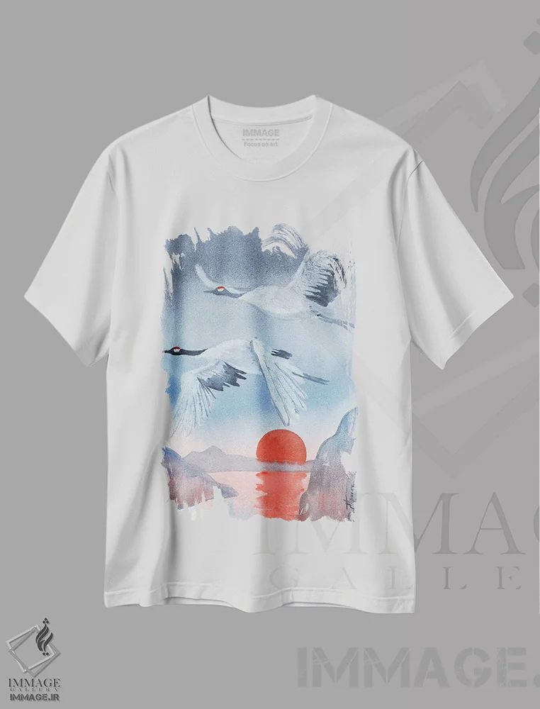 تیشرت سفید طرح دار درناهای ژاپنی، دکور آسیایی اثر اکاترینا پریسیچ | فروشگاه ایماژ