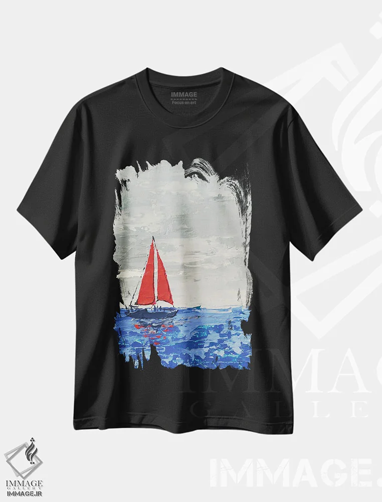 تیشرت مشکی طرح دار بادبان های قرمز، دکور ساحلی اثر اکاترینا پریسیچ | immage.ir