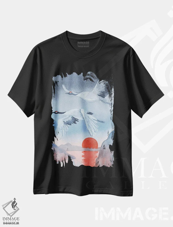 تیشرت مشکی طرح دار درناهای ژاپنی، دکور آسیایی اثر اکاترینا پریسیچ | immage.ir