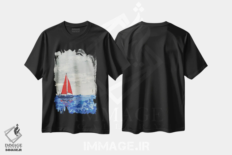 تیشرت مشکی طرح دار بادبان های قرمز، دکور ساحلی اثر اکاترینا پریسیچ | immage.ir