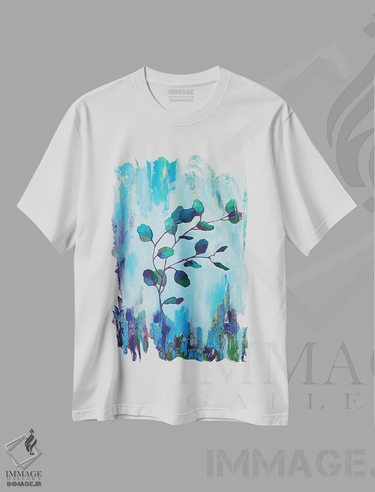 تیشرت سفید طرح دار اکالیپتوس آبی، دکور معاصر اثر اکاترینا پریسیچ | فروشگاه ایماژ