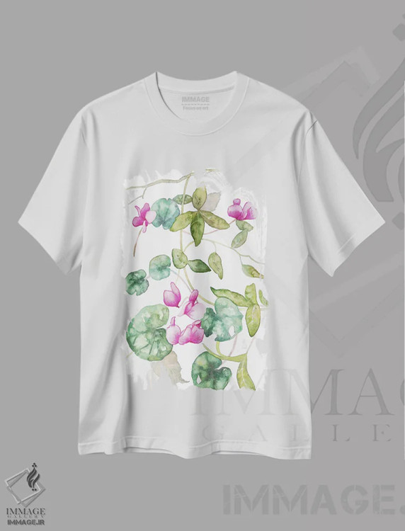 تیشرت سفید طرح دار سیکلامن جنگلی، دکور معاصر اثر اکاترینا پریسیچ | فروشگاه ایماژ