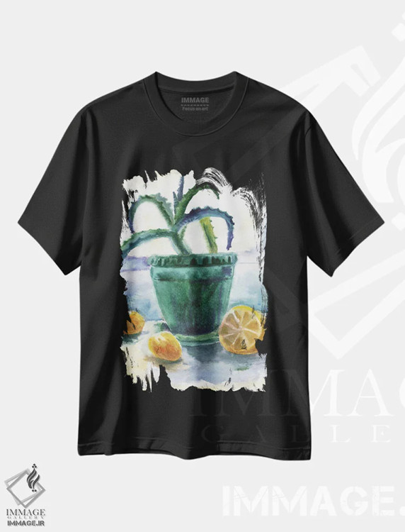 تیشرت مشکی طرح دار آلوئه و لیموها، دکور معاصر اثر اکاترینا پریسیچ | فروشگاه ایماژ