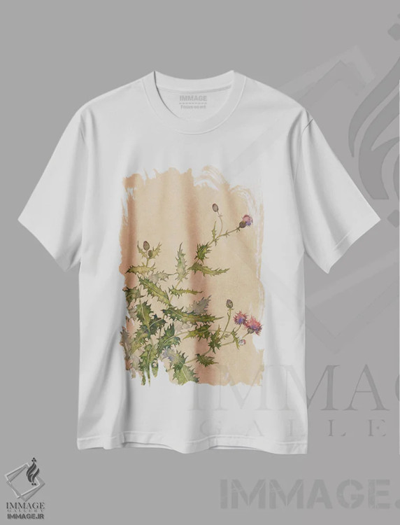 تیشرت سفید طرح دار طبیعت خار، هنر فاخر معاصر اثر اکاترینا پریسیچ | فروشگاه ایماژ