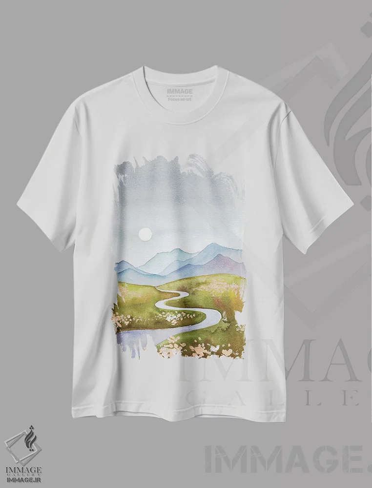 تیشرت سفید طرح دار تپه های آبی-خاکستری، دکور معاصر اثر اکاترینا پریسیچ | immage.ir