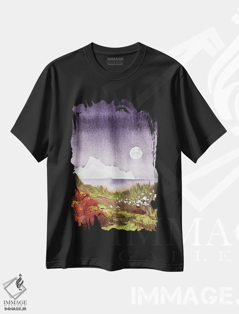 تیشرت مشکی طرح دار یخچال ماه در ساحل گرگ ومیش بنفش، دکور معاصر اثر اکاترینا پریسیچ | immage.ir