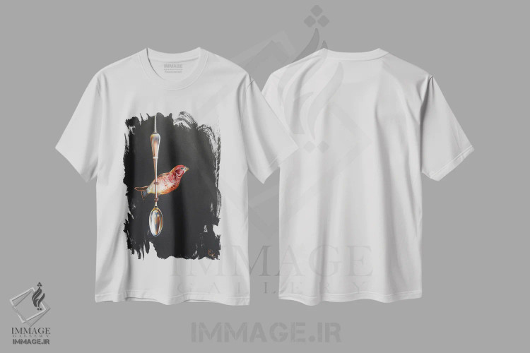 تیشرت سفید طرح دار قاشق آنتیک و فنچ، هنر فاخر معاصر اثر النا کولوتوشا | فروشگاه ایماژ