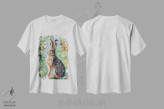 تیشرت سفید طرح دار خرگوش گل دار، هنر فاخر معاصر اثر النا کولوتوشا | فروشگاه ایماژ
