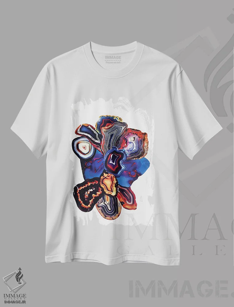 تیشرت سفید طرح دار عناصر زمین، آبستره اثر النا کولیـکووا | فروشگاه ایماژ