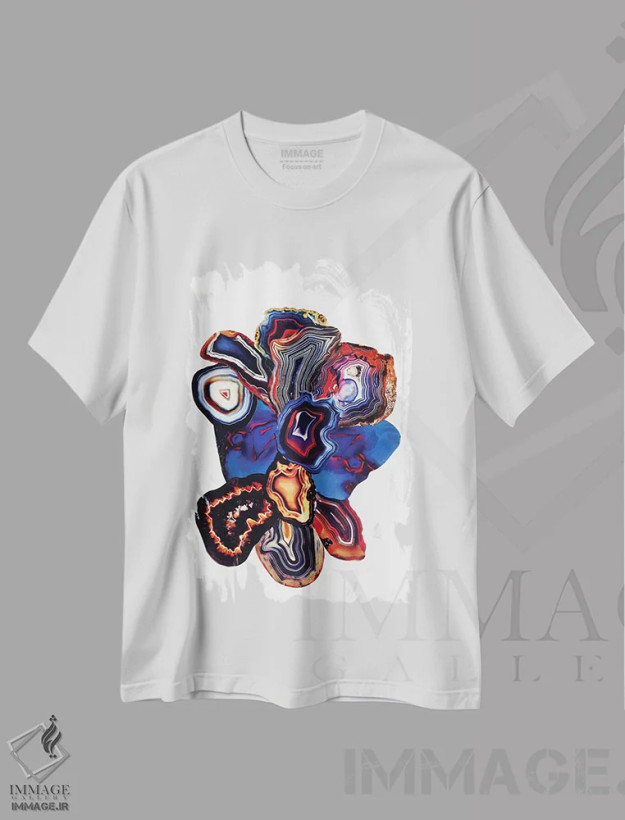 تیشرت سفید طرح دار عناصر زمین، آبستره اثر النا کولیـکووا | فروشگاه ایماژ