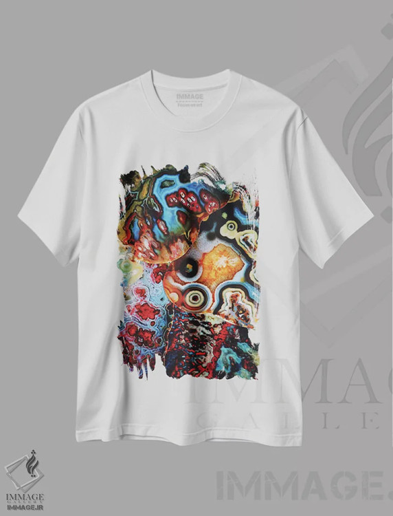 تیشرت سفید طرح دار تخیلات زمین، آبستره اثر النا کولیـکووا | فروشگاه ایماژ