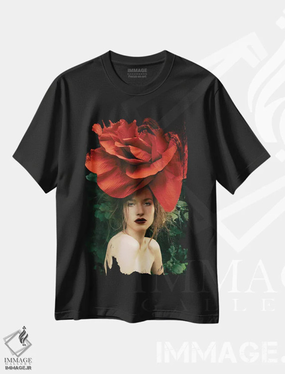 تیشرت مشکی طرح دار بانوی رز، تزئینی اثر النا کولیـکووا | فروشگاه ایماژ