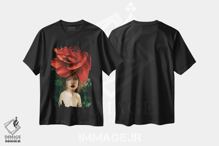 تیشرت مشکی طرح دار بانوی رز، تزئینی اثر النا کولیـکووا | فروشگاه ایماژ