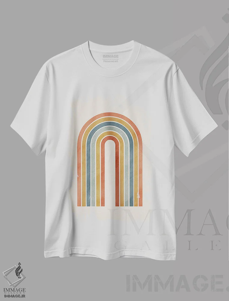 تیشرت سفید طرح دار رنگین کمان مینیمال رنگارنگ، آبستره اثر ام سی دیزاین لب | immage.ir