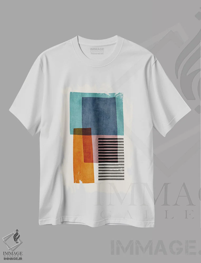 تیشرت سفید طرح دار سبزآبی نارنجی آلوئی I اثر ام سی دیزاین لب | immage.ir
