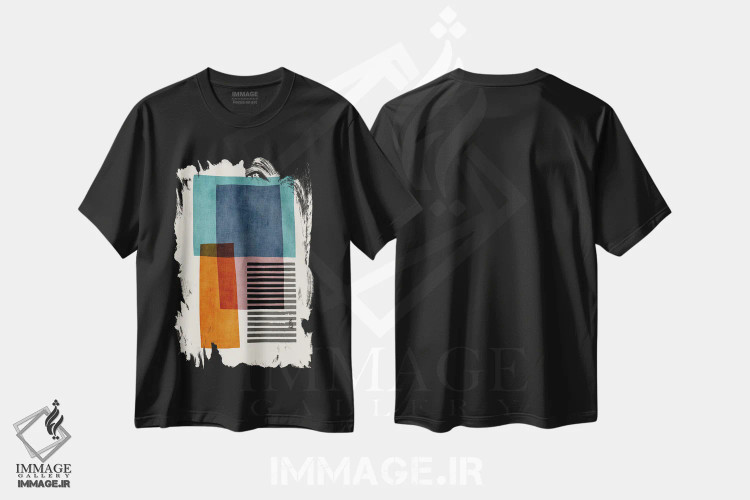 تیشرت مشکی طرح دار سبزآبی نارنجی آلوئی I اثر ام سی دیزاین لب | فروشگاه ایماژ