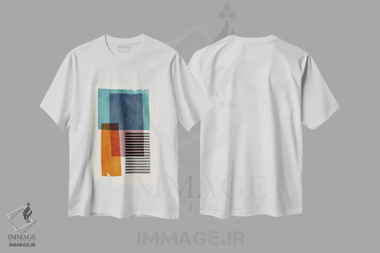 تیشرت سفید طرح دار سبزآبی نارنجی آلوئی I اثر ام سی دیزاین لب | immage.ir