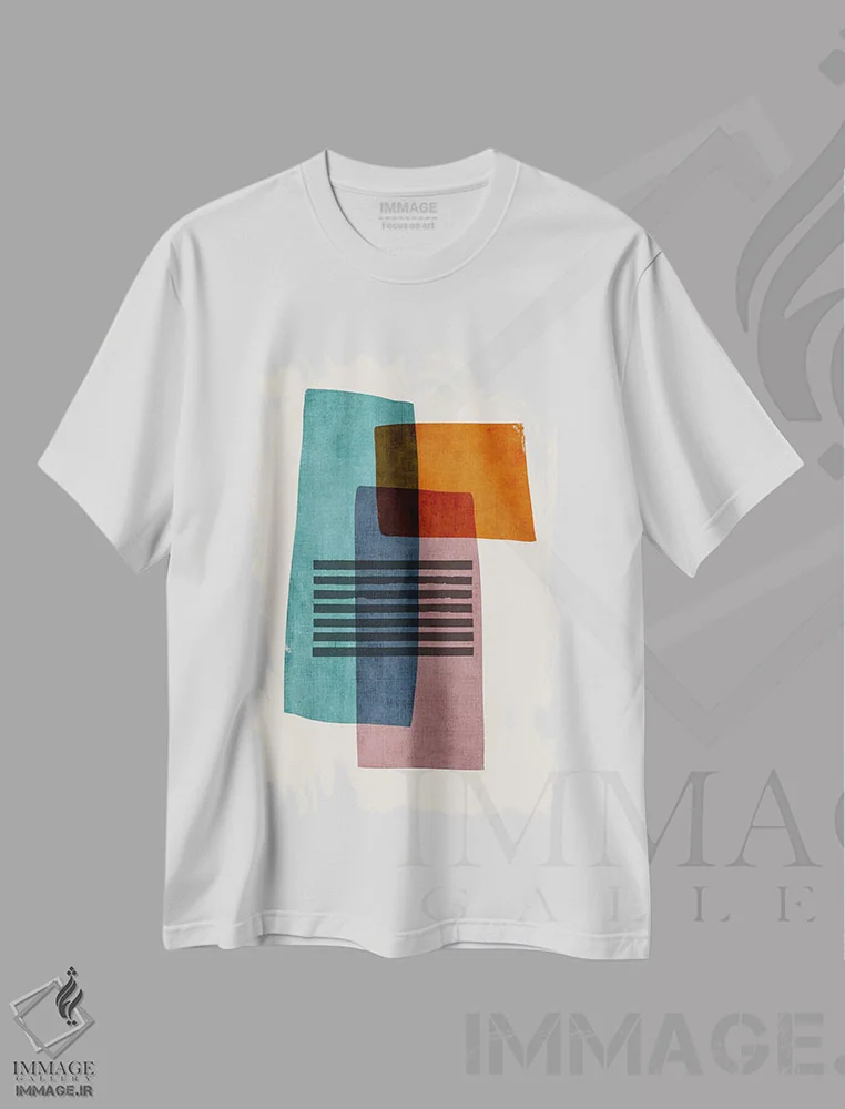 تیشرت سفید طرح دار سبزآبی نارنجی آلوئی II اثر ام سی دیزاین لب | فروشگاه ایماژ