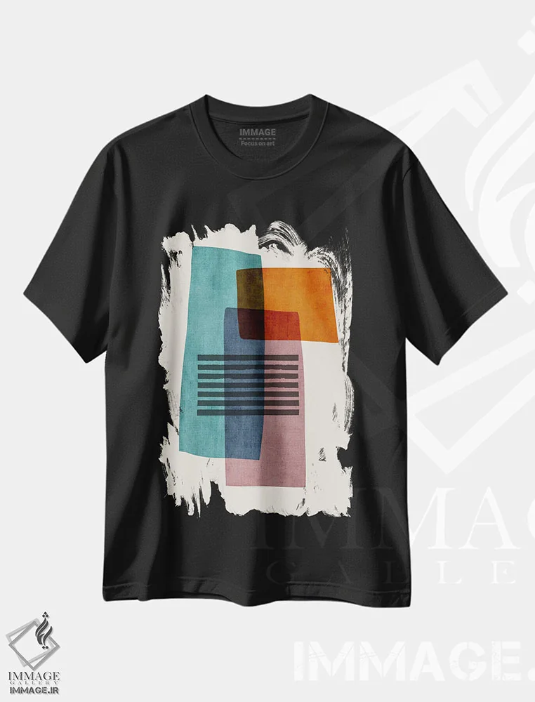 تیشرت مشکی طرح دار سبزآبی نارنجی آلوئی II اثر ام سی دیزاین لب | immage.ir