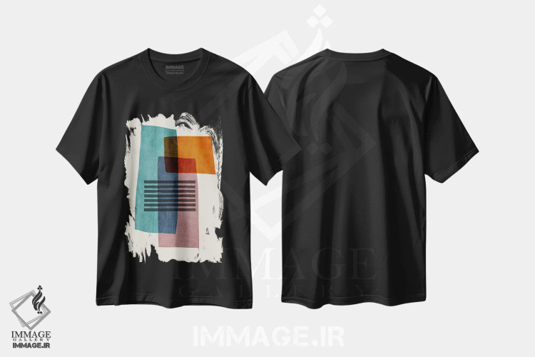 تیشرت مشکی طرح دار سبزآبی نارنجی آلوئی II اثر ام سی دیزاین لب | immage.ir