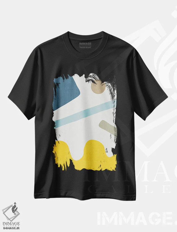 تیشرت مشکی طرح دار انتزاعی زرد و آبی III اثر ام سی دیزاین لب | immage.ir