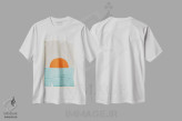 تیشرت سفید طرح دار غروب دریایی خورشید نارنجی، آبستره اثر ام سی دیزاین لب | immage.ir
