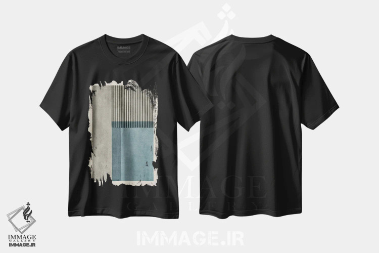 تیشرت مشکی طرح دار آبی خاکستری و خطوط سیاه اثر ام سی دیزاین لب | فروشگاه ایماژ