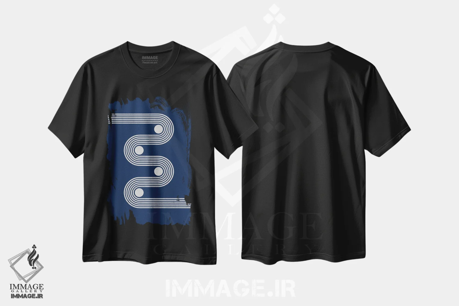 تیشرت مشکی طرح دار خطوط و نقطه های رترو سرمه ای I اثر ام سی دیزاین لب | immage.ir