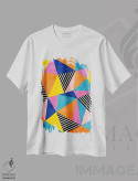 تیشرت سفید طرح دار مثلث های رنگارنگ جسور مدرن II اثر ام سی دیزاین لب | فروشگاه ایماژ