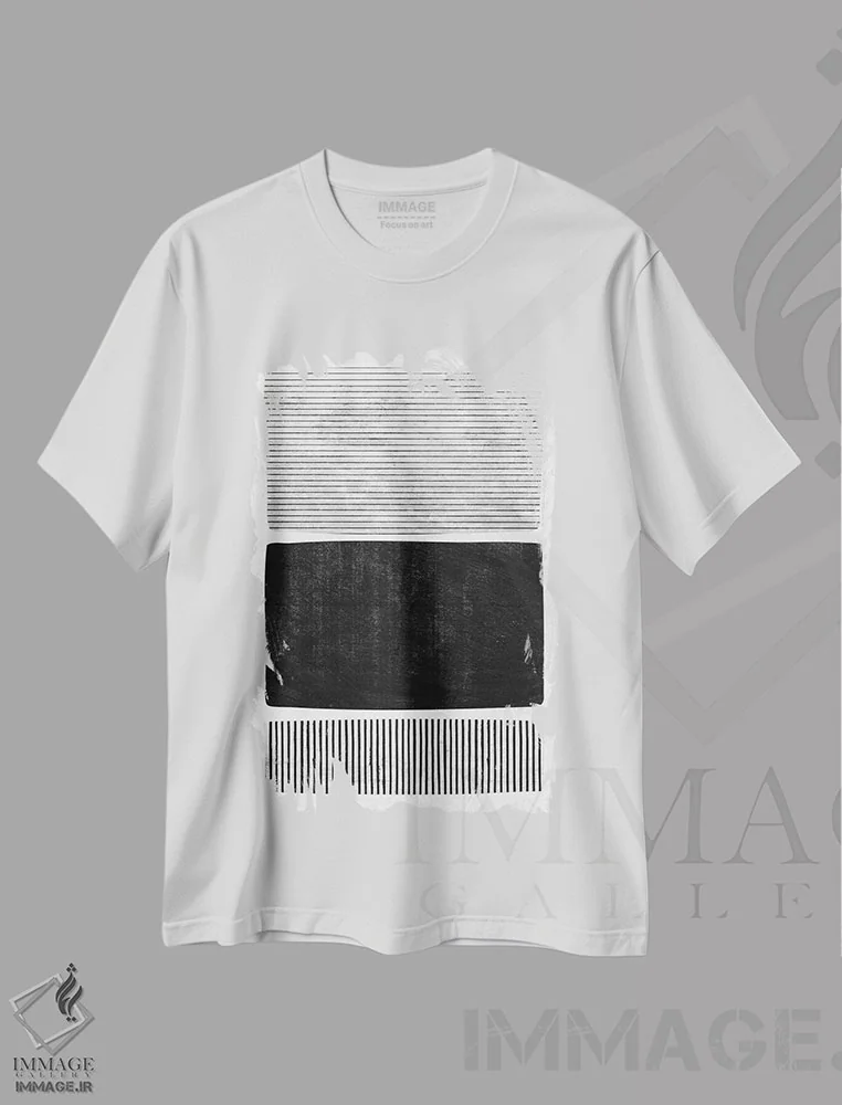 تیشرت سفید طرح دار بلوک های خطوط مینیمال سیاه و سفید I اثر ام سی دیزاین لب | immage.ir