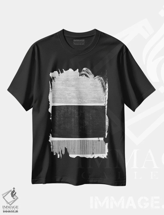 تیشرت مشکی طرح دار بلوک های خطوط مینیمال سیاه و سفید I اثر ام سی دیزاین لب | فروشگاه ایماژ