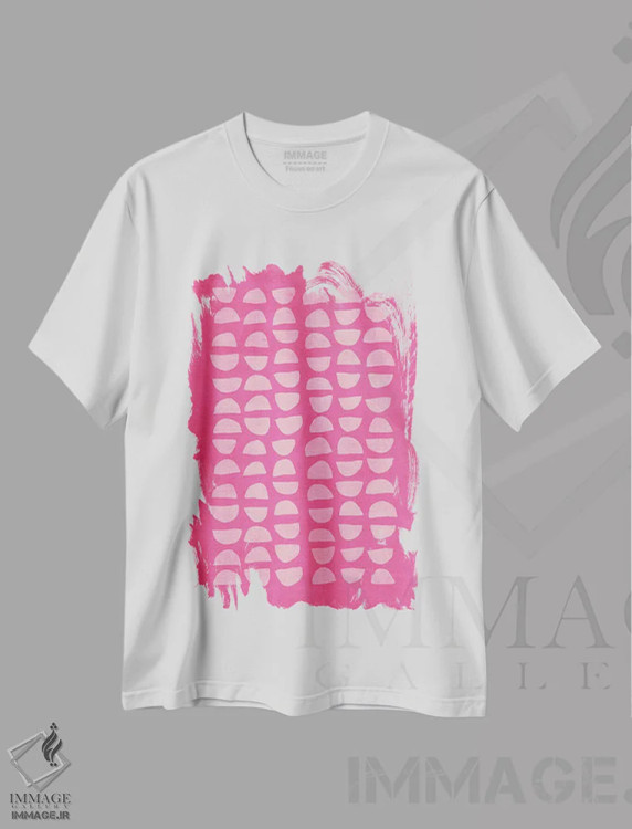 تیشرت سفید طرح دار نیم دایره های کوچک صورتی جیغ اثر ام سی دیزاین لب | فروشگاه ایماژ