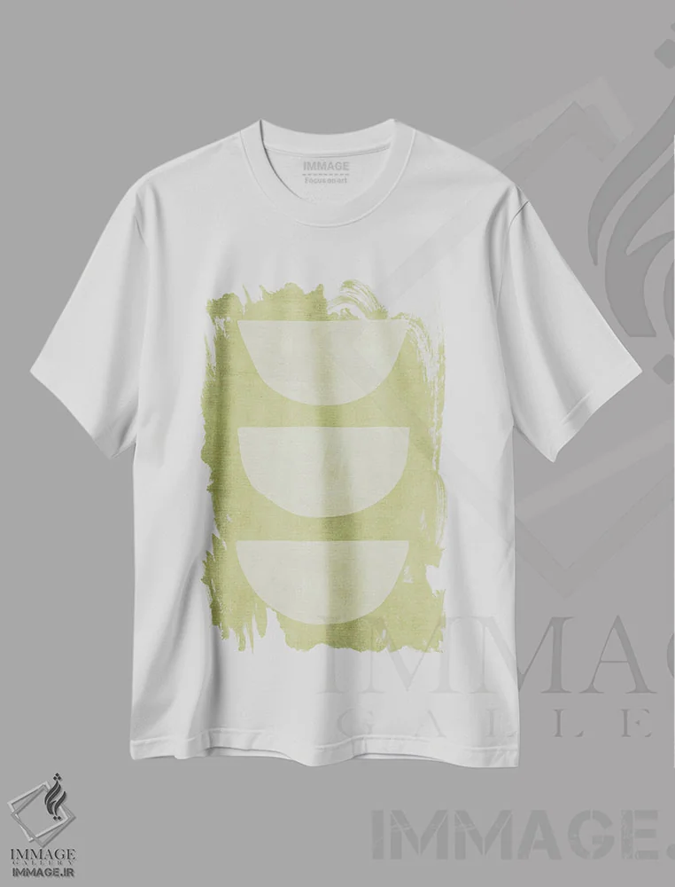 تیشرت سفید طرح دار نیم دایره های طیف سبز اثر ام سی دیزاین لب | فروشگاه ایماژ