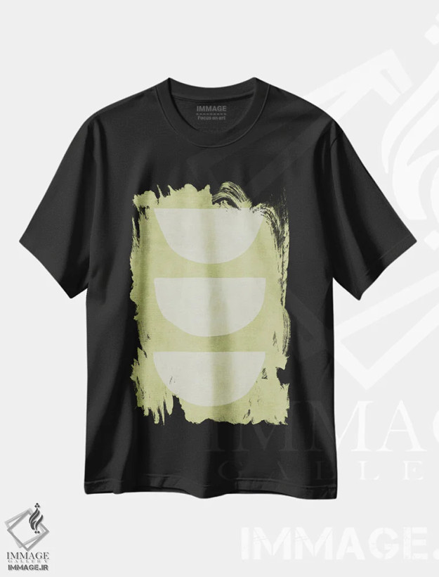 تیشرت مشکی طرح دار نیم دایره های طیف سبز اثر ام سی دیزاین لب | immage.ir