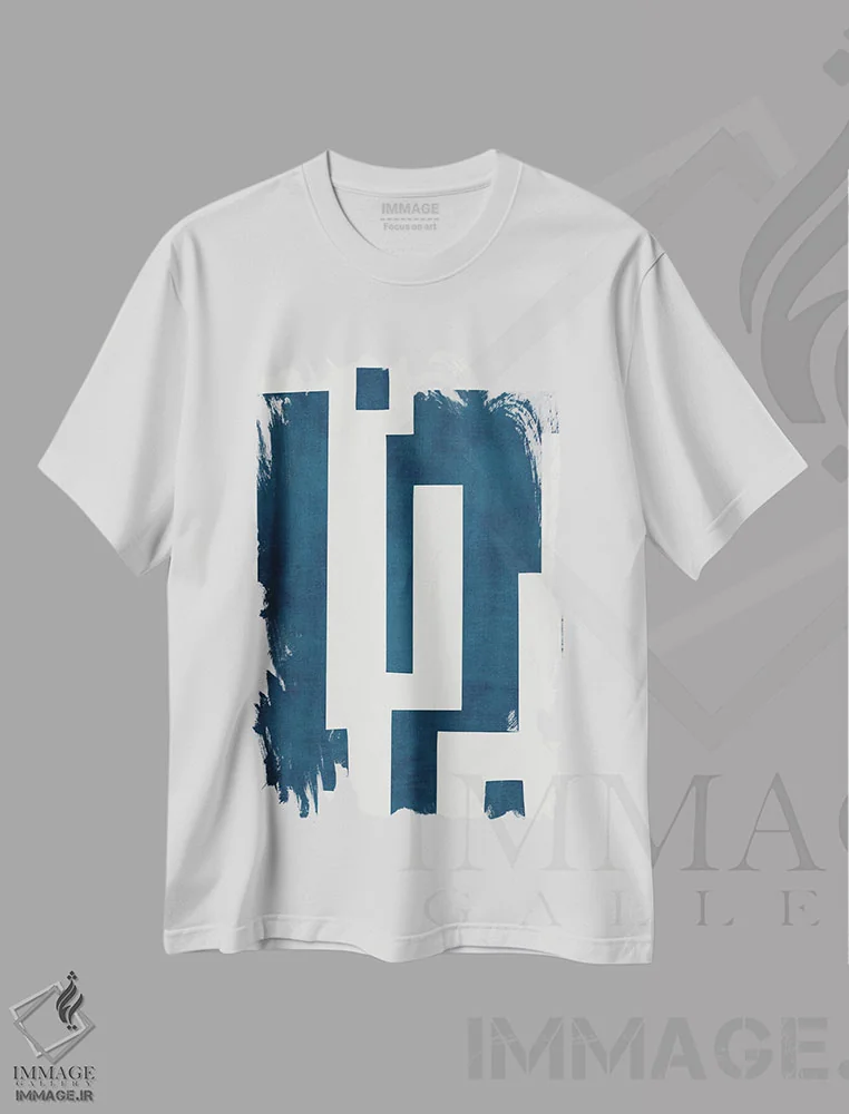 تیشرت سفید طرح دار انتزاعی سرمه ای آبی نفتی سفید II اثر ام سی دیزاین لب | immage.ir