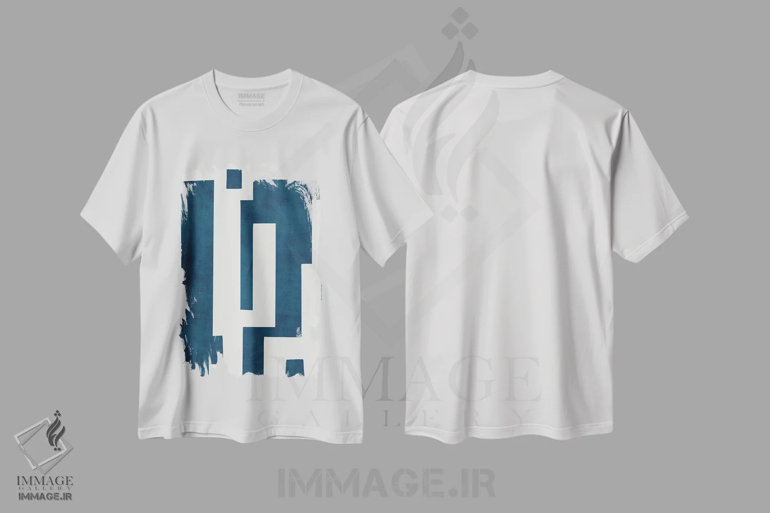تیشرت سفید طرح دار انتزاعی سرمه ای آبی نفتی سفید II اثر ام سی دیزاین لب | immage.ir