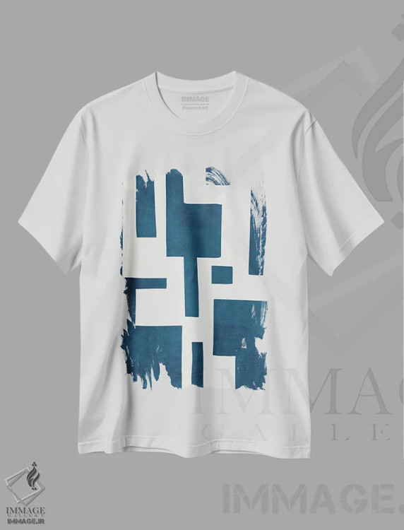تیشرت سفید طرح دار انتزاعی سرمه ای آبی نفتی سفید III اثر ام سی دیزاین لب | immage.ir