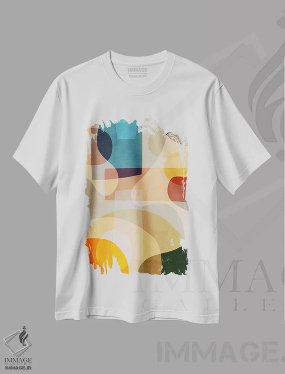 تیشرت سفید طرح دار اشکال انتزاعی رنگارنگ IV اثر ام سی دیزاین لب | immage.ir