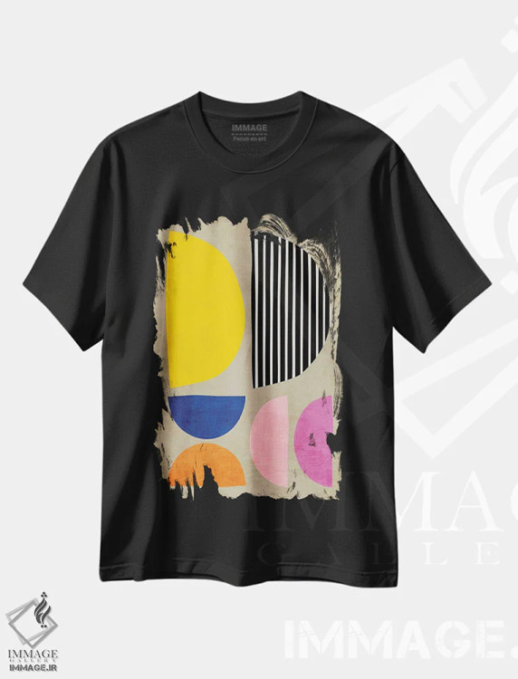 تیشرت مشکی طرح دار نیم دایره های مدرن رنگارنگ III اثر ام سی دیزاین لب | فروشگاه ایماژ