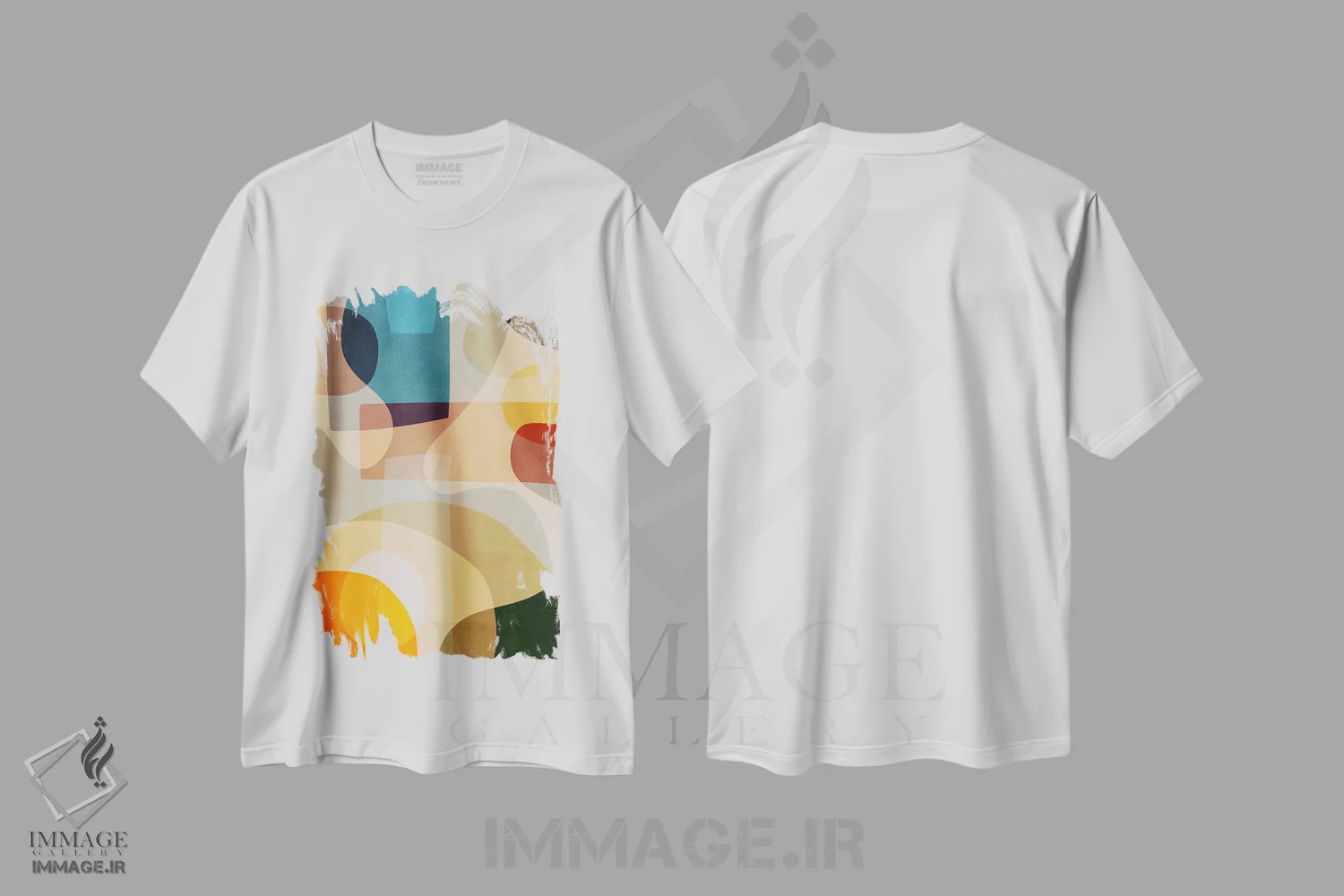 تیشرت سفید طرح دار اشکال انتزاعی رنگارنگ IV اثر ام سی دیزاین لب | immage.ir