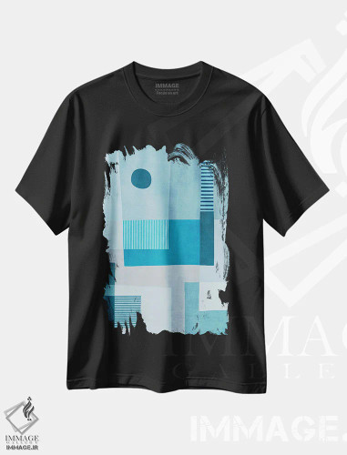 تیشرت مشکی طرح دار اثر هنری انتزاعی با تونالیته آبی II اثر ام سی دیزاین لب | فروشگاه ایماژ