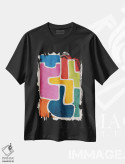 تیشرت مشکی طرح دار اثر انتزاعی مدرن چندرنگ اثر ام سی دیزاین لب | فروشگاه ایماژ
