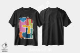 تیشرت مشکی طرح دار اثر انتزاعی مدرن چندرنگ اثر ام سی دیزاین لب | فروشگاه ایماژ