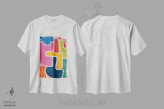 تیشرت سفید طرح دار اثر انتزاعی مدرن چندرنگ اثر ام سی دیزاین لب | immage.ir