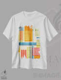 تیشرت سفید طرح دار اثر هنری انتزاعی خطوط رنگارنگ جسور B اثر ام سی دیزاین لب | immage.ir