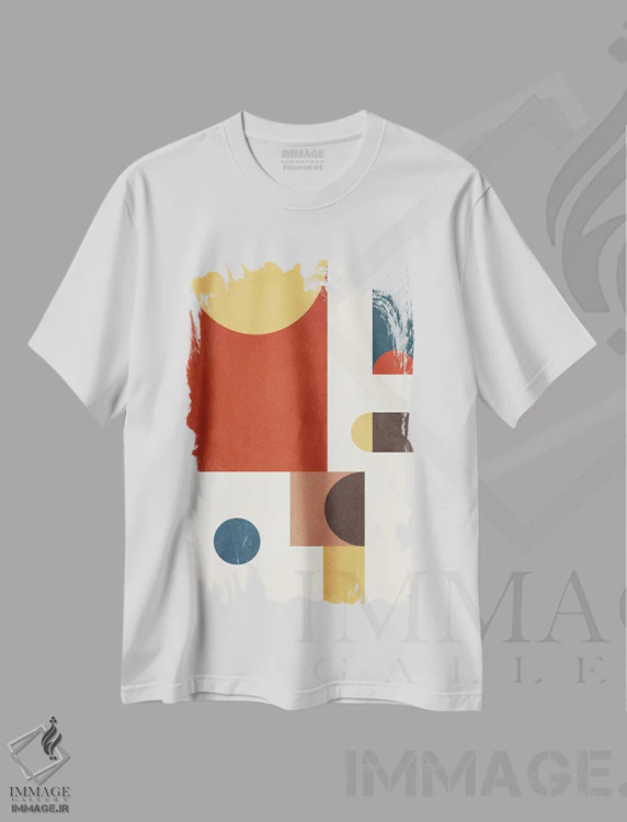 تیشرت سفید طرح دار انتزاعی هندسی مدرنیسم میان قرن B اثر ام سی دیزاین لب | immage.ir