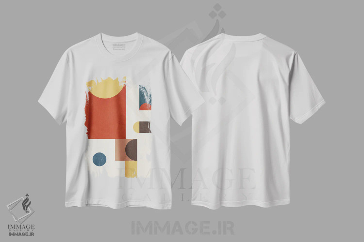 تیشرت سفید طرح دار انتزاعی هندسی مدرنیسم میان قرن B اثر ام سی دیزاین لب | immage.ir