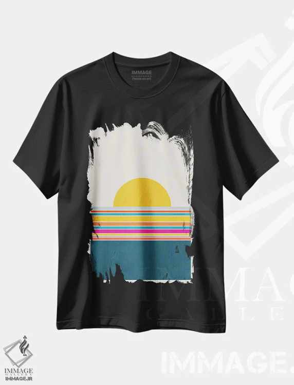 تیشرت مشکی طرح دار منظره رنگارنگ انتزاعی I، آبستره اثر ام سی دیزاین لب | فروشگاه ایماژ